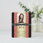 Rood Zwart en Goud Glitter Sweet 16 Party Kaart (Staand voorkant)