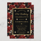 Rood Zwart en Goud Marmer Bloemen 21e Verjaardag Kaart (Voorkant / Achterkant)