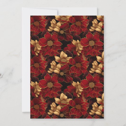 Rood Zwart en Goud Marmer Bloemen Bruiloft Kaart (Achterkant)