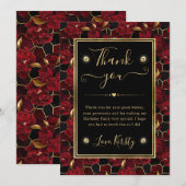 Rood Zwart en Goud Marmer Bloemen Verjaardag Bedankkaart (Voorkant / Achterkant)