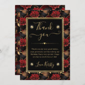 Rood Zwart en Goud Marmer Bloemen Verjaardag Bedankkaart (Voorkant / Achterkant)