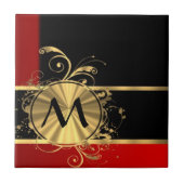 Rood zwart en goud monogram tegeltje (Voorkant)