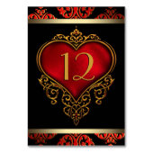 Rood Zwart en Goud Trouwtafel Nummer Kaart (Voorkant)