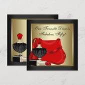 Rood zwart en goud verjaardagsfeestje kaart (Voorkant / Achterkant)