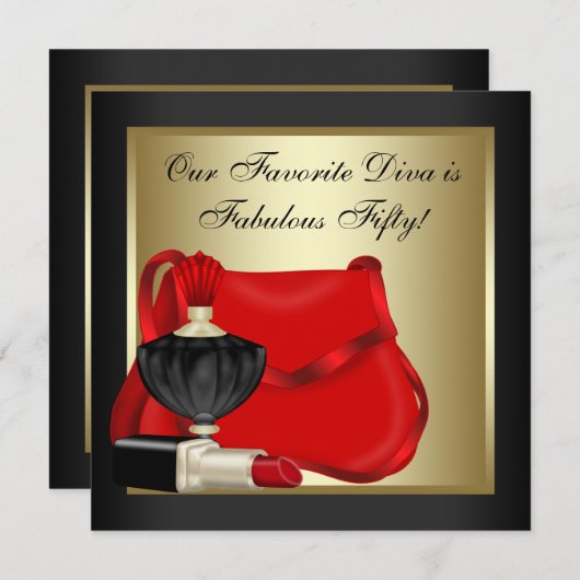 Rood zwart en goud verjaardagsfeestje kaart (Voorkant / Achterkant)