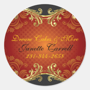 Rood zwart en goud wervelingen ronde sticker