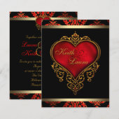 Rood Zwart en Gouden Bruiloft Kaart (Voorkant / Achterkant)