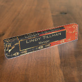 Rood, zwart en gouden design naambordje (Zijkant)