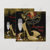 Rood Zwart en Gouden Gemaskerd Bal Verjaardagsfees Kaart (Voorkant / Achterkant)