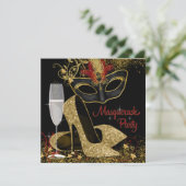 Rood Zwart en Gouden Gemaskerd Bal Verjaardagsfees Kaart (Staand voorkant)