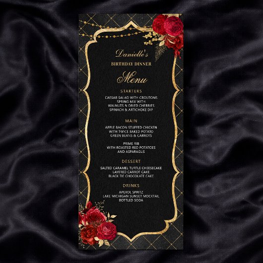 Rood Zwart en Gouden Verjaardagsdiner Menu