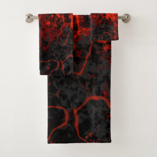 Rood, Zwart en Grijs Abstract Marmer Bad Handdoek