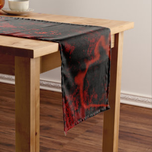 Rood, Zwart en Grijs Abstract Marmer Korte Tafelloper