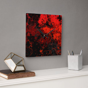 Rood, Zwart en Grijs Abstract Marmer Vierkante Klok