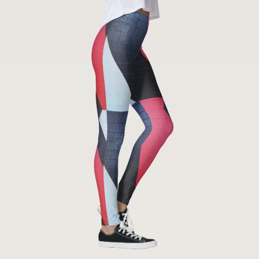 Rood Zwart en Grijs Brick Wall Print Leggings (Rechts)