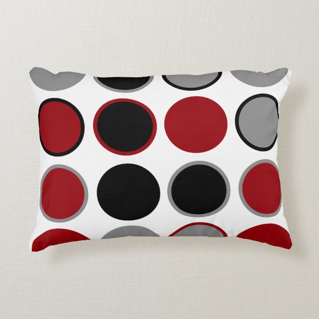 Rood, zwart en grijs cirkels accent kussen (Voorkant)