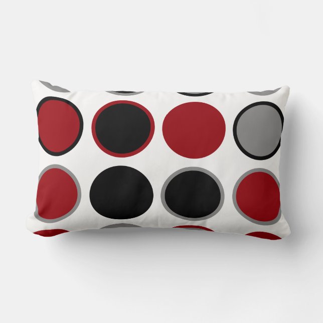 Rood, zwart en grijs cirkels kussen (Voorkant)