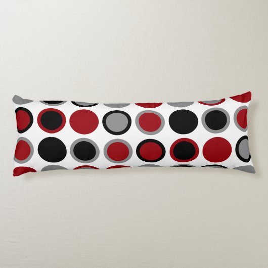 Rood, zwart en grijs cirkels lichaamskussen (Achterkant)