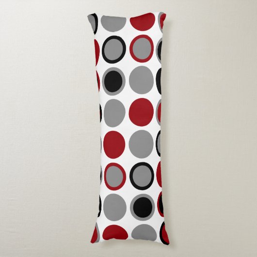 Rood, zwart en grijs cirkels lichaamskussen (Voorkant Verticaal)