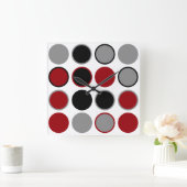 Rood, zwart en grijs cirkels vierkante klok (Huis)