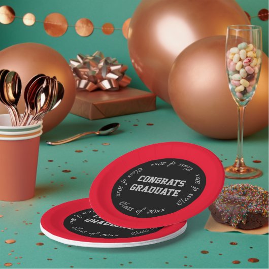 Rood Zwart en Grijs Congrats Afstuderen Klasse van Papieren Bordje (Multi)