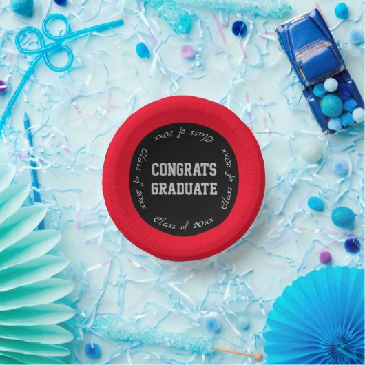 Rood Zwart en Grijs Congrats Afstuderen Klasse van Papieren Kommen (Feest)
