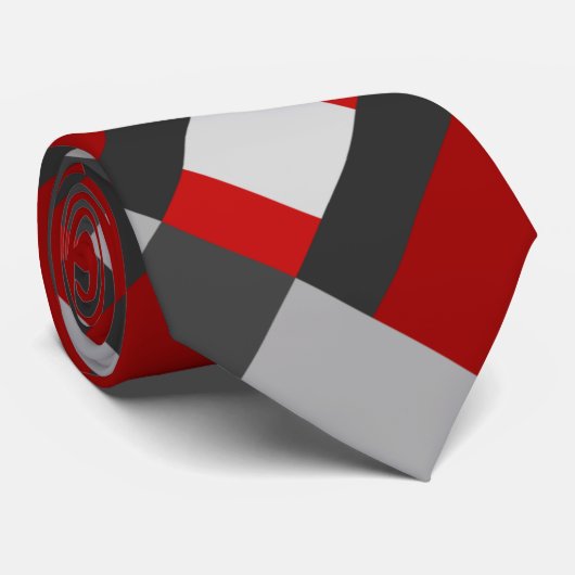 Rood zwart en grijs kleurenblok afdrukken stropdas (Opgerold)