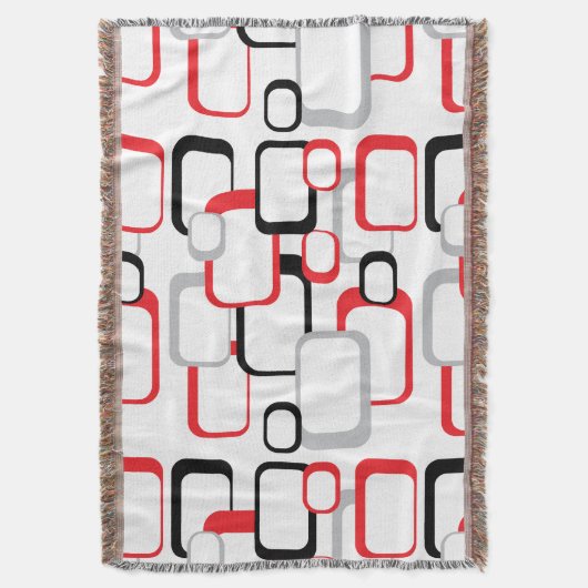 Rood, zwart en grijs Retro Squares Deken (Voorkant Verticaal)