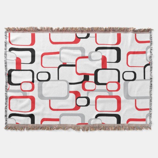 Rood, zwart en grijs Retro Squares Deken (Voorkant)