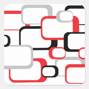 Rood Zwart en Grijs Retro Squares Pattern Sticker