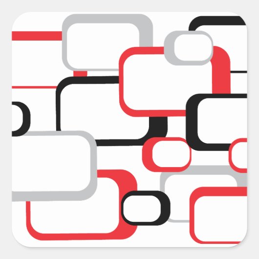 Rood Zwart en Grijs Retro Squares Pattern Sticker (Voorkant)