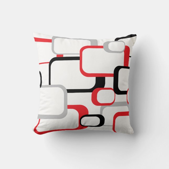 Rood, zwart en grijs retro vierkant kussen (Voorkant)