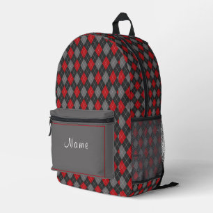 Rood Zwart en Grijs Tartan Plaid Bedrukte Rugzak