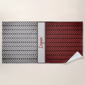 Rood zwart en grijs zwart-Masculine-Chevron-patroo Strandlaken (Voorkant)
