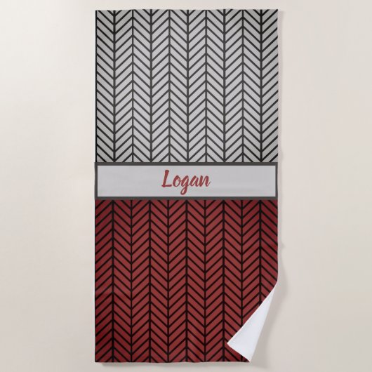 Rood zwart en grijs zwart-Masculine-Chevron-patroo Strandlaken (Voorkant)