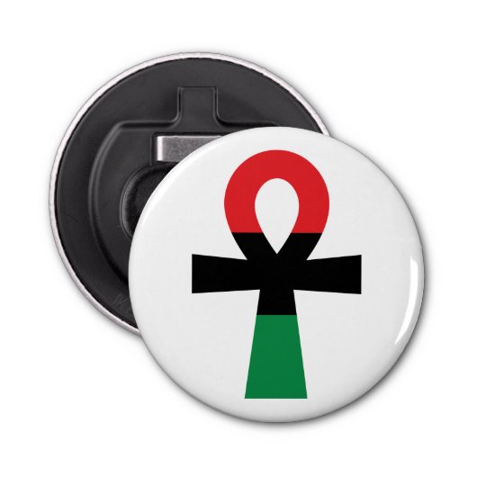 Rood, zwart en groen Ankh Button Flesopener (Voorkant)
