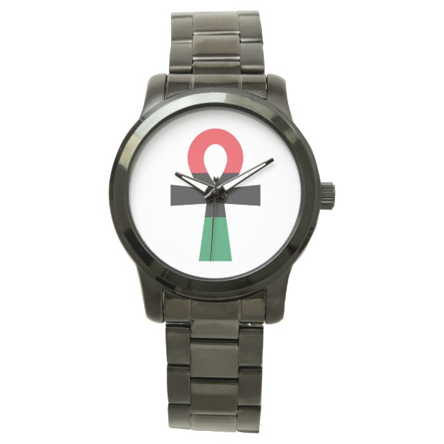 Rood, zwart en groen Ankh Horloge (Voorkant)