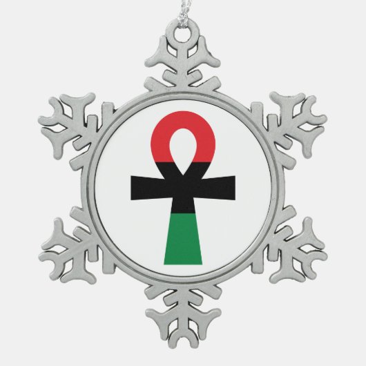 Rood, zwart en groen Ankh Tin Sneeuwvlok Ornament (Voorkant)