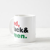 Rood, zwart en groen. koffiemok (Voorkant links)