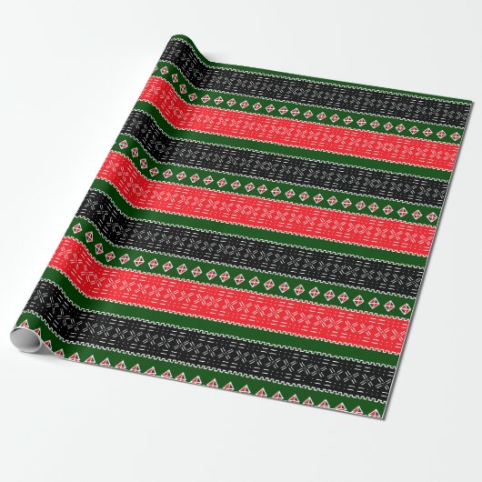 Rood zwart en groen tribal inpakpapier (Uitgerold)