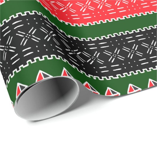 Rood zwart en groen tribal inpakpapier (Rol Hoek)