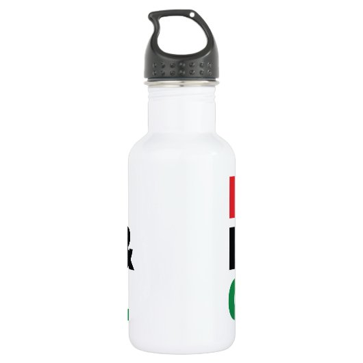 Rood, zwart en groen. waterfles  (Achterkant)