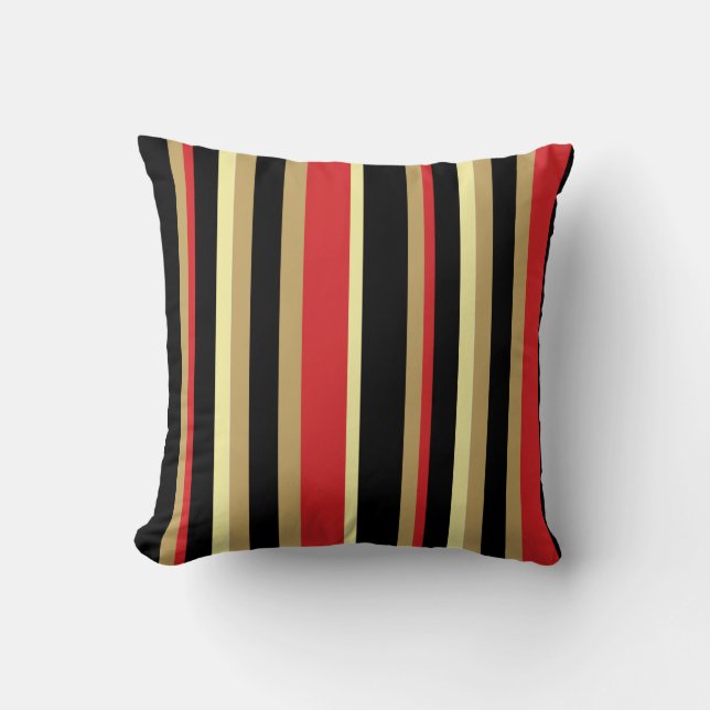 Rood, zwart en Tan Striped Sierkussen (Voorkant)