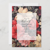 Rood, Zwart en Taupe Bloemenbruiloft Kaart (Voorkant)