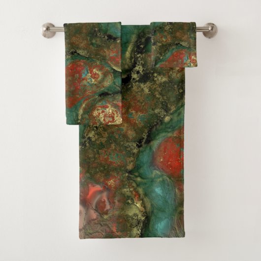 Rood, zwart en turquoise steen Abstract Bad Handdoek (Insitu)