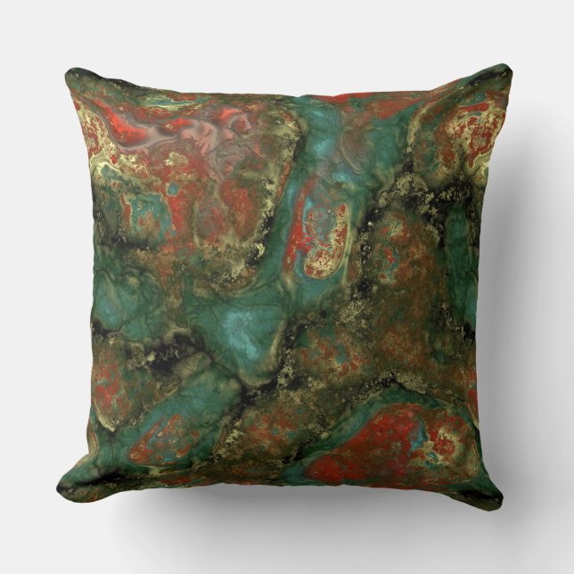Rood, zwart en turquoise steen Abstract Kussen (Voorkant)