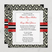 Rood, Zwart en White Damask Wedding Invitation Kaart (Voorkant / Achterkant)