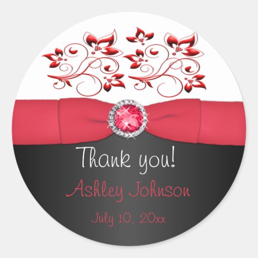 Rood, zwart en wit 3" Rond Dank u Sticker (Voorkant)