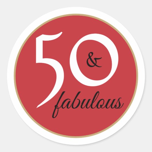 Rood Zwart en Wit 50 en Fabulous Typografie Ronde Sticker (Voorkant)