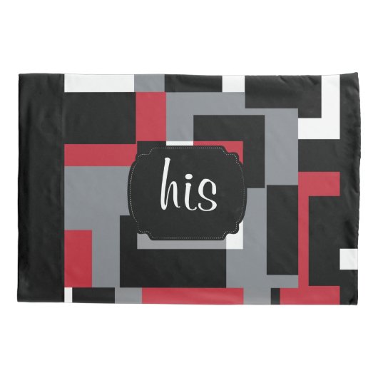 Rood, Zwart en Wit Abstract Patroon Kussensloop (Achterkant-Links)